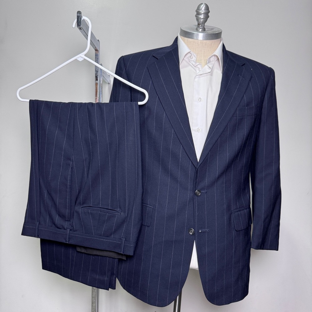 Vintage Chaps Ralph Lauren Suit Mens 42R W35 Navy Pinstripe Wool 2-Button